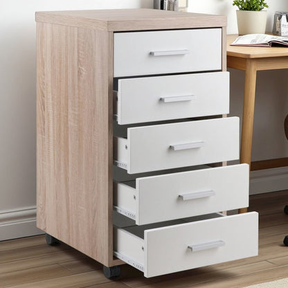 FurniFact Reclaimed Wood & White 5-Drawer File Cabinet