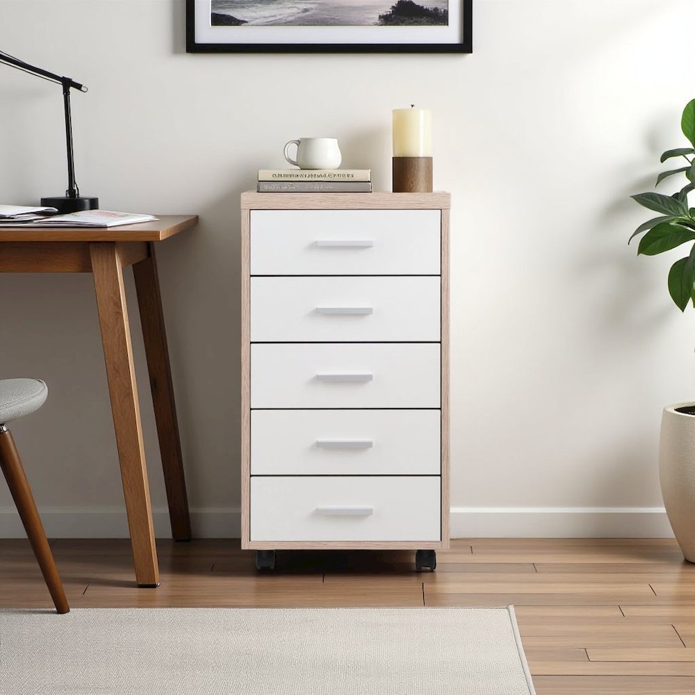 FurniFact Reclaimed Wood & White 5-Drawer File Cabinet