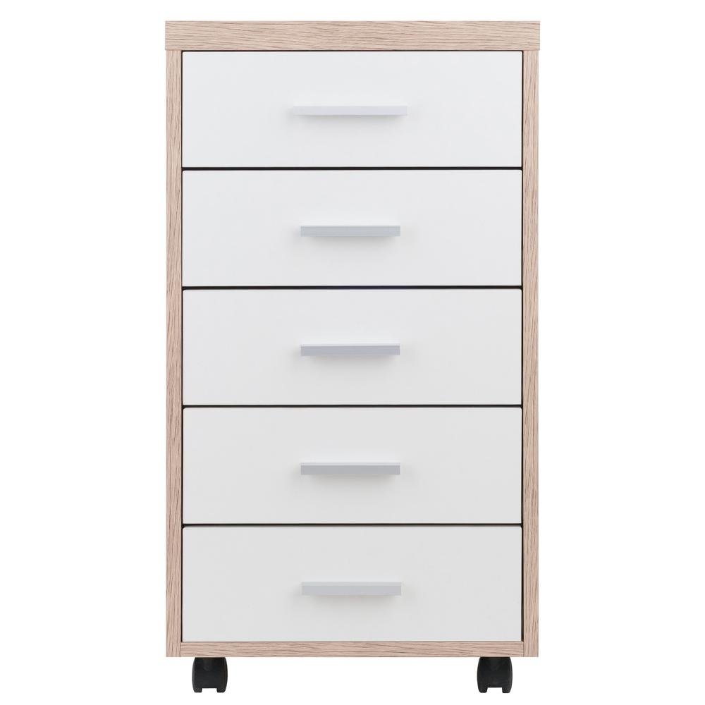 FurniFact Reclaimed Wood & White 5-Drawer File Cabinet