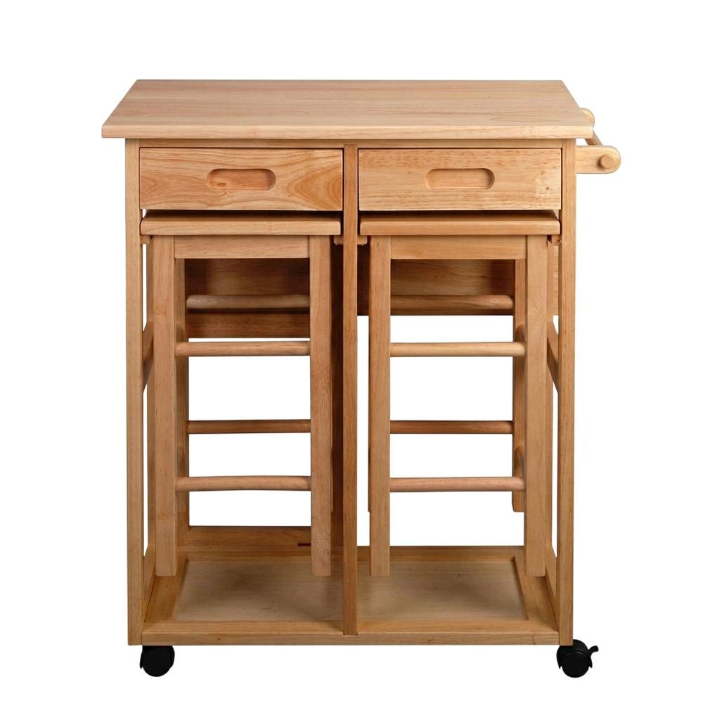 Solid Wood Kitchen Cart Drop Leaf Table With Chairs And Storage Stools