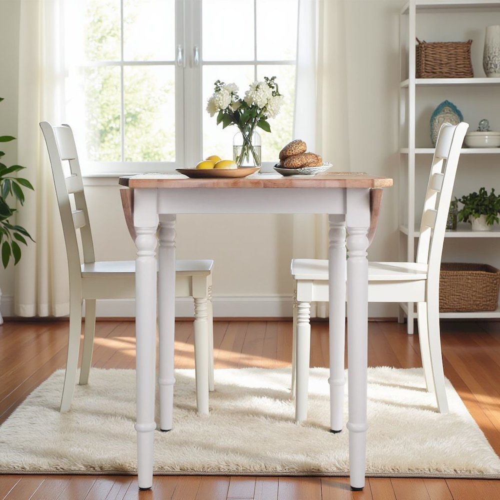 Natural White Small Round Drop Leaf Table – Foldable Dining Table