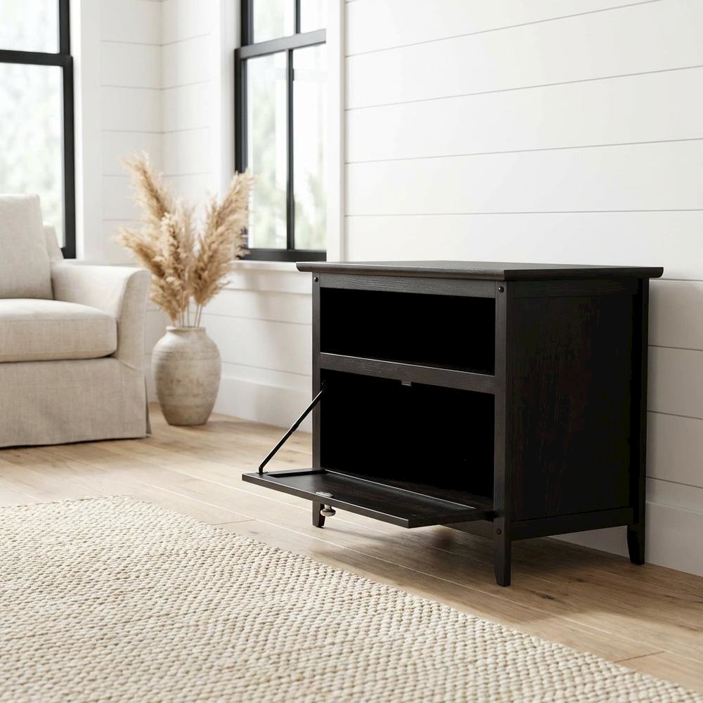 Dark Espresso TV Stand with Solid Wood Construction and Transitional Style