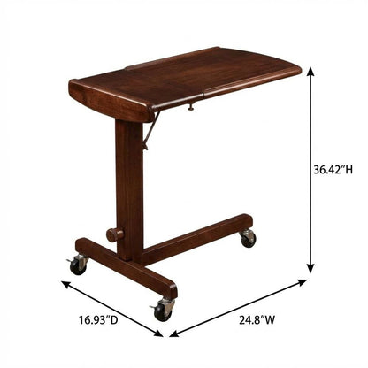 Antique Walnut Adjustable Laptop Cart with Solid Wood Finish for Mobility