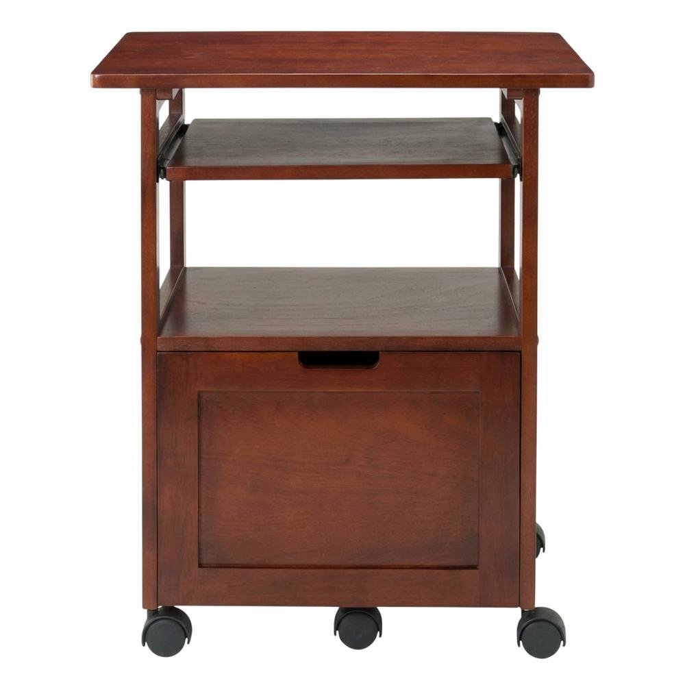 Walnut Work Cart with Keyboard Shelf and Transitional Style
