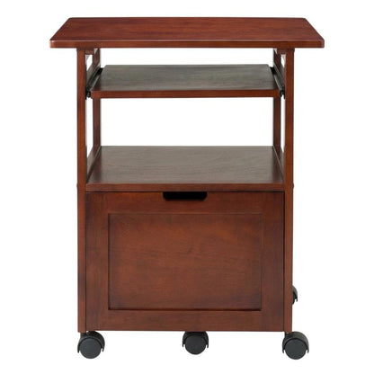 Walnut Work Cart with Keyboard Shelf and Transitional Style