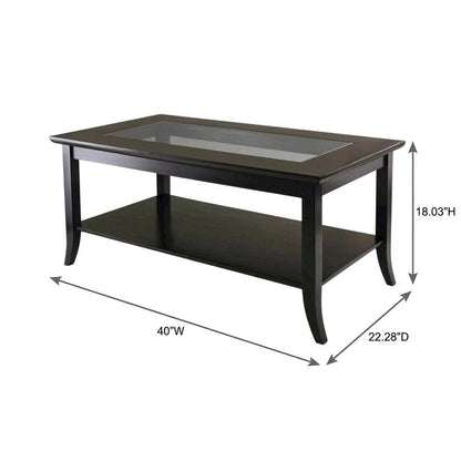 Rectangular Coffee Table, Glass Top Shelf, Solid Wood, Espresso