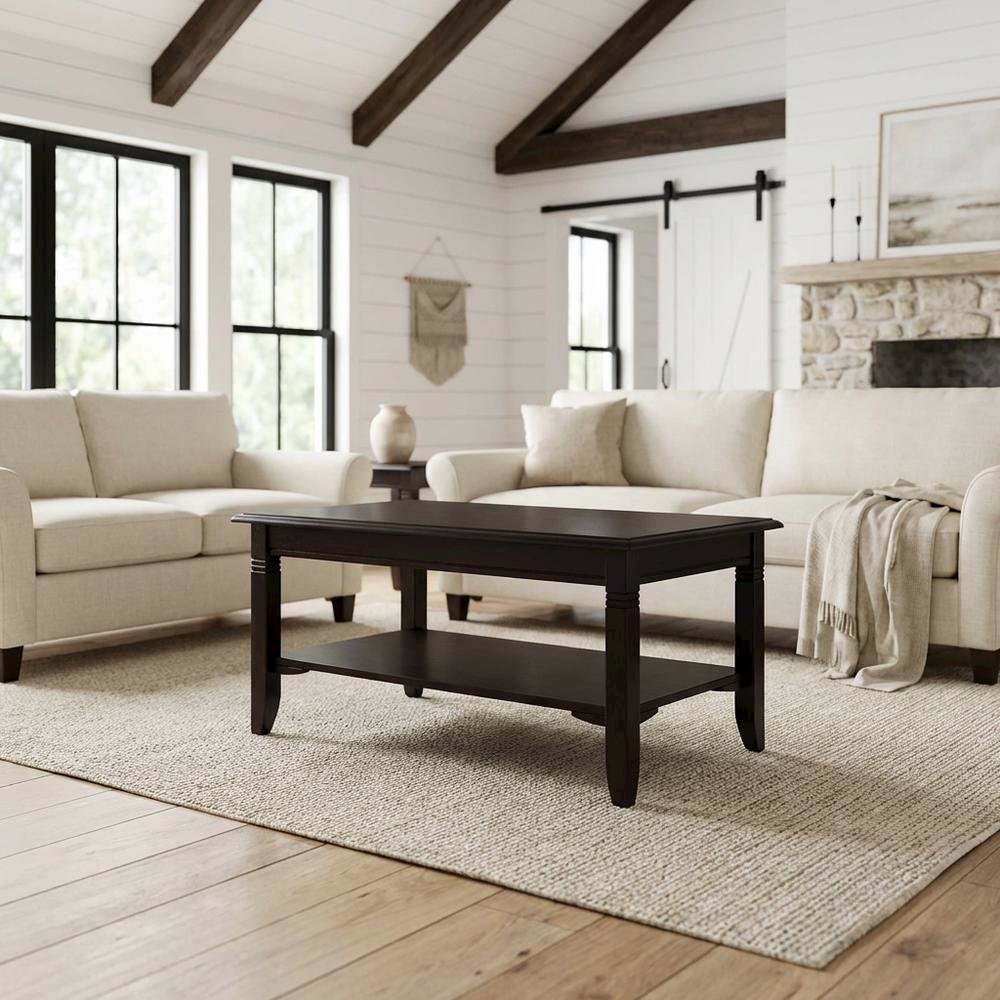 Coffee Table, Brown Finish, Lower Open Shelf, Center Living Room
