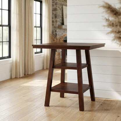 Wood High Bar Table with 2 Shelves, Transitional Pub Table for Dining Room,Brown