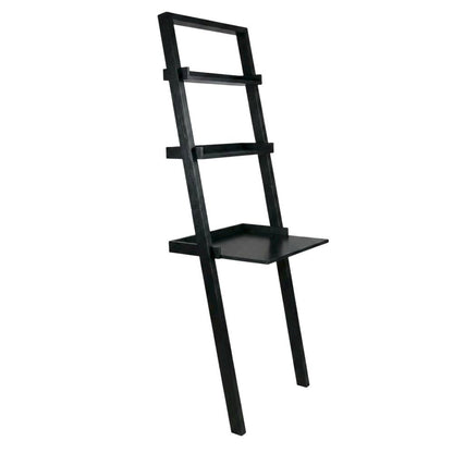 Black Leaning Desk, Ladder Design, Computer Table, Two Storage Shelves
