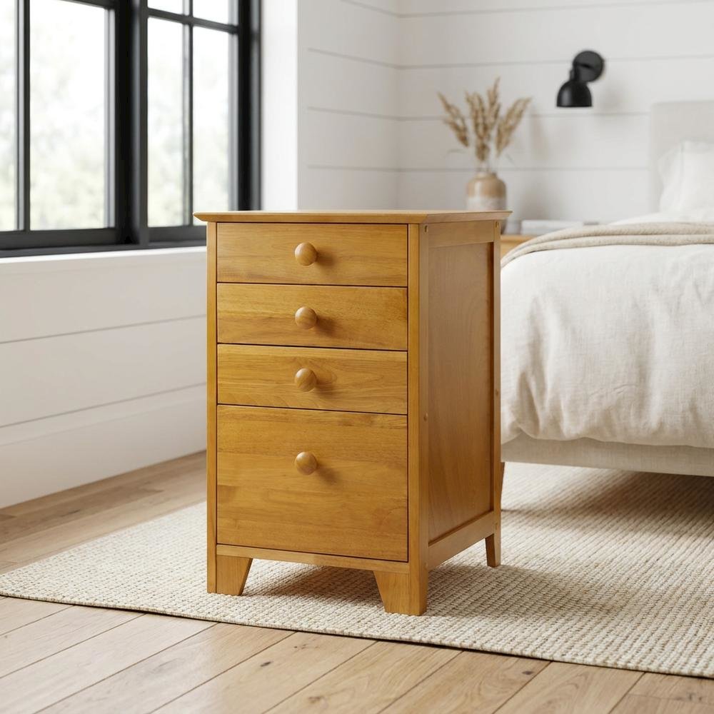 Honey finish filing cabinet with transitional style and solid wood construction
