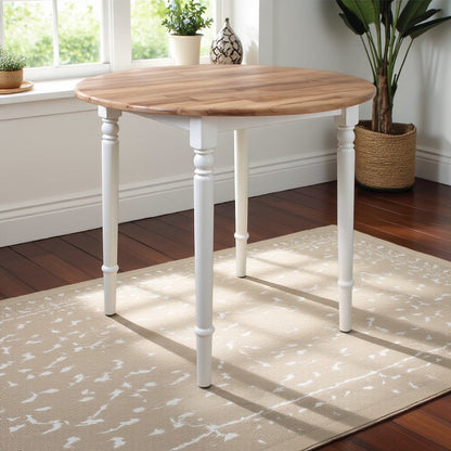 Natural White Small Round Drop Leaf Table – Foldable Dining Table