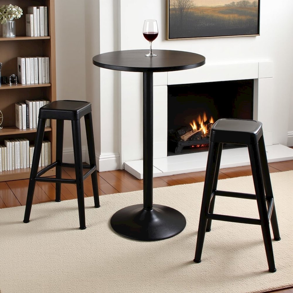 Black Pub Table with Round MDF Top – Bar Height Table