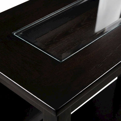 Dark Espresso Rectangular Console Table - Glass Shelf for Computer Workstations