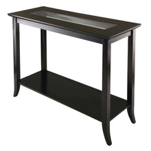 Dark Espresso Rectangular Console Table - Glass Shelf for Computer Workstations