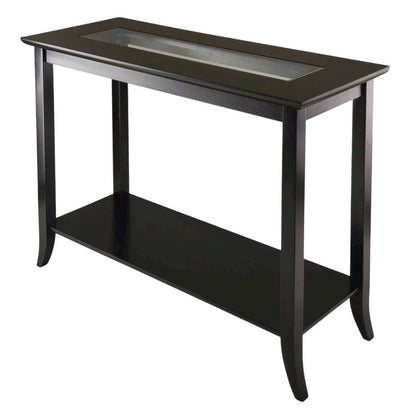 Dark Espresso Rectangular Console Table - Glass Shelf for Computer Workstations