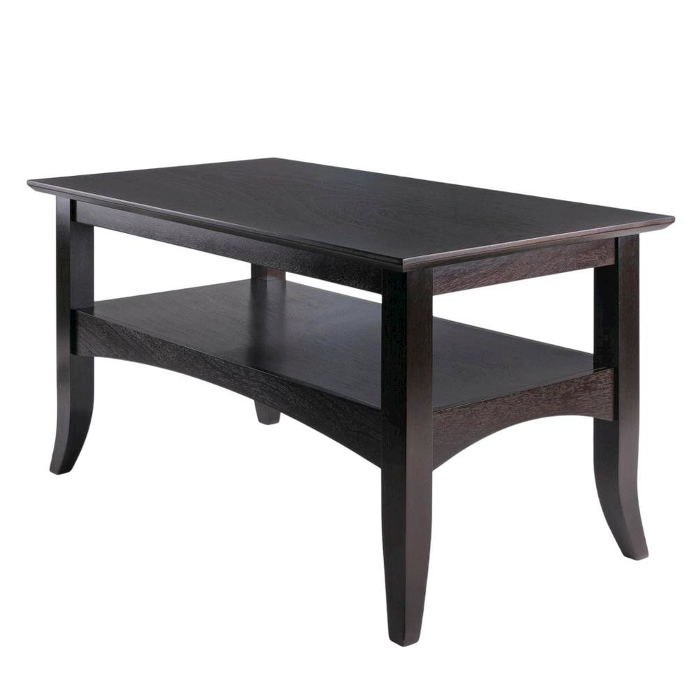 Dark Coffee Finish Coffee Table with Solid Wood Top and Transitional Style