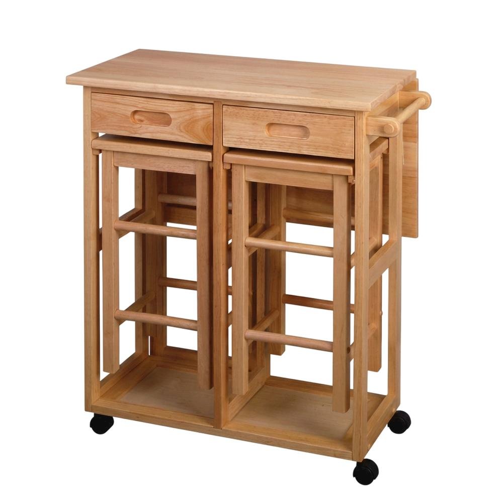 Solid Wood Kitchen Cart Drop Leaf Table With Chairs And Storage Stools