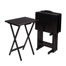 Solid Wood TV Trays Set Of 4 With Storage Rack in Black Finish