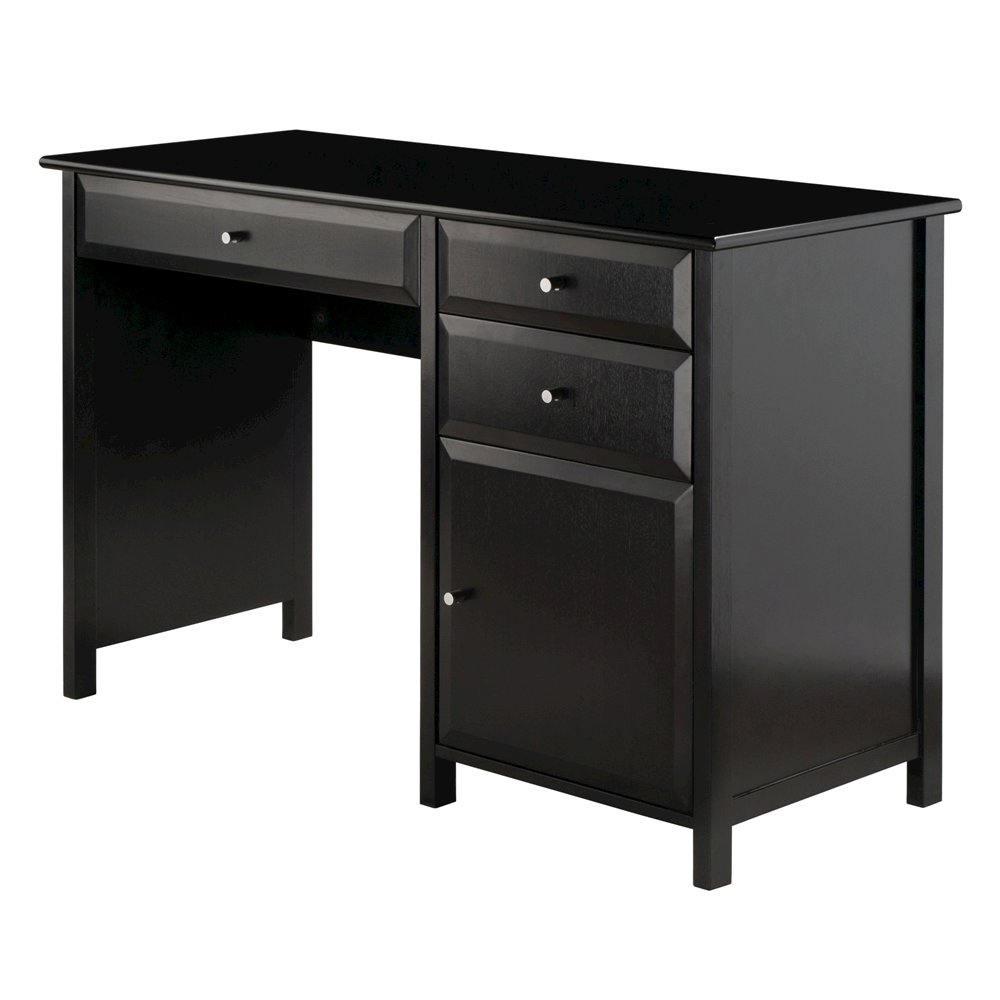 Black Office Desk – Compact Wooden Desk with Drawers for Workspaces