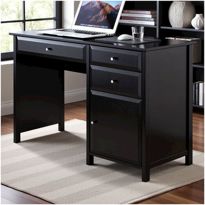 Black Office Desk – Compact Wooden Desk with Drawers for Workspaces