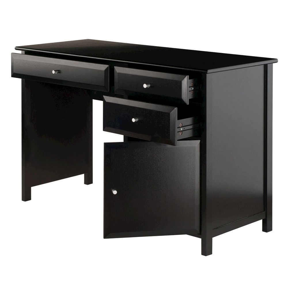 Black Office Desk – Compact Wooden Desk with Drawers for Workspaces