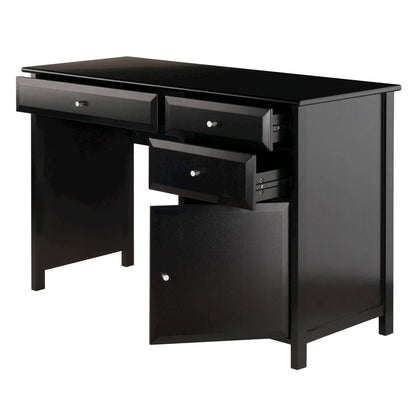 Black Office Desk – Compact Wooden Desk with Drawers for Workspaces