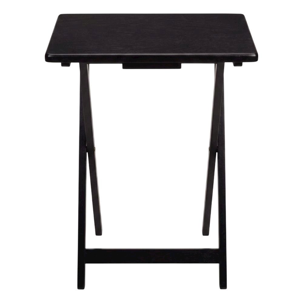 Solid Wood TV Trays Set Of 4 With Storage Rack in Black Finish