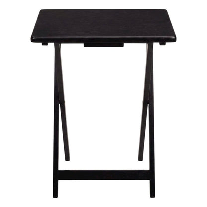Solid Wood TV Trays Set Of 4 With Storage Rack in Black Finish