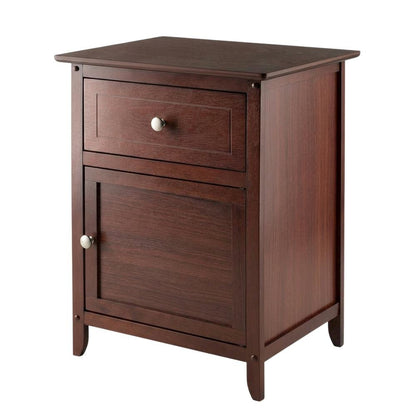 Farmhouse End Table With Storage in Walnut Finish, Wooden Side Table And Drawer