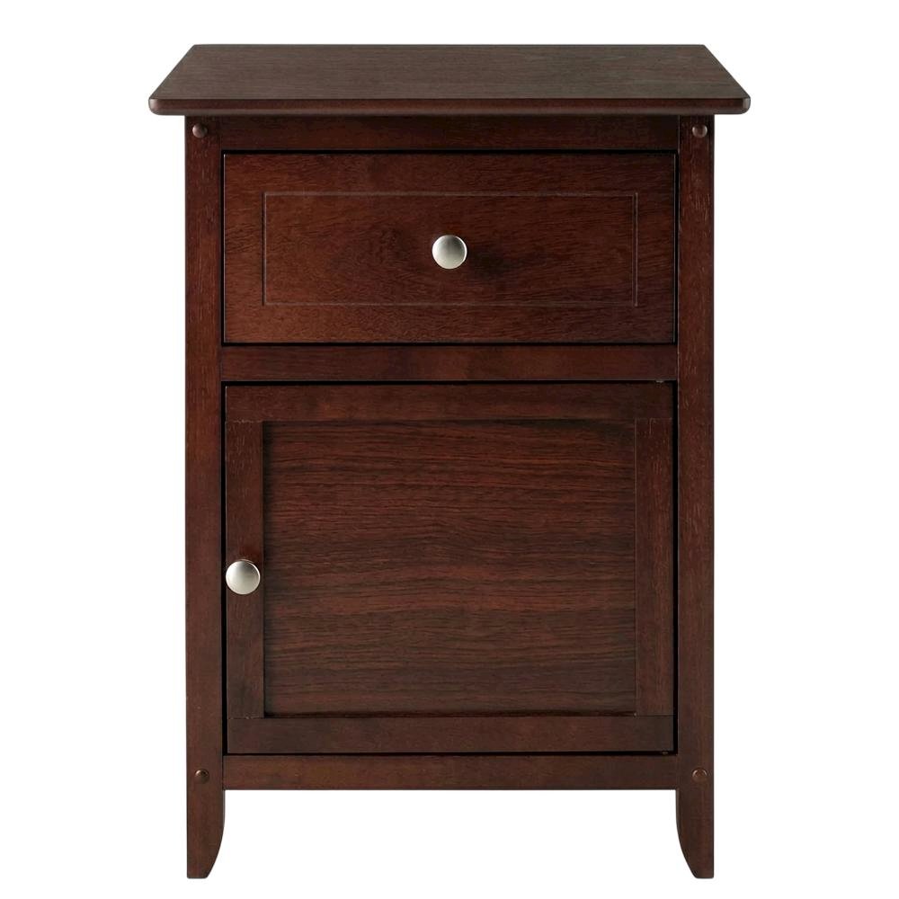 Farmhouse End Table With Storage in Walnut Finish, Wooden Side Table And Drawer