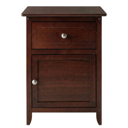Farmhouse End Table With Storage in Walnut Finish, Wooden Side Table And Drawer
