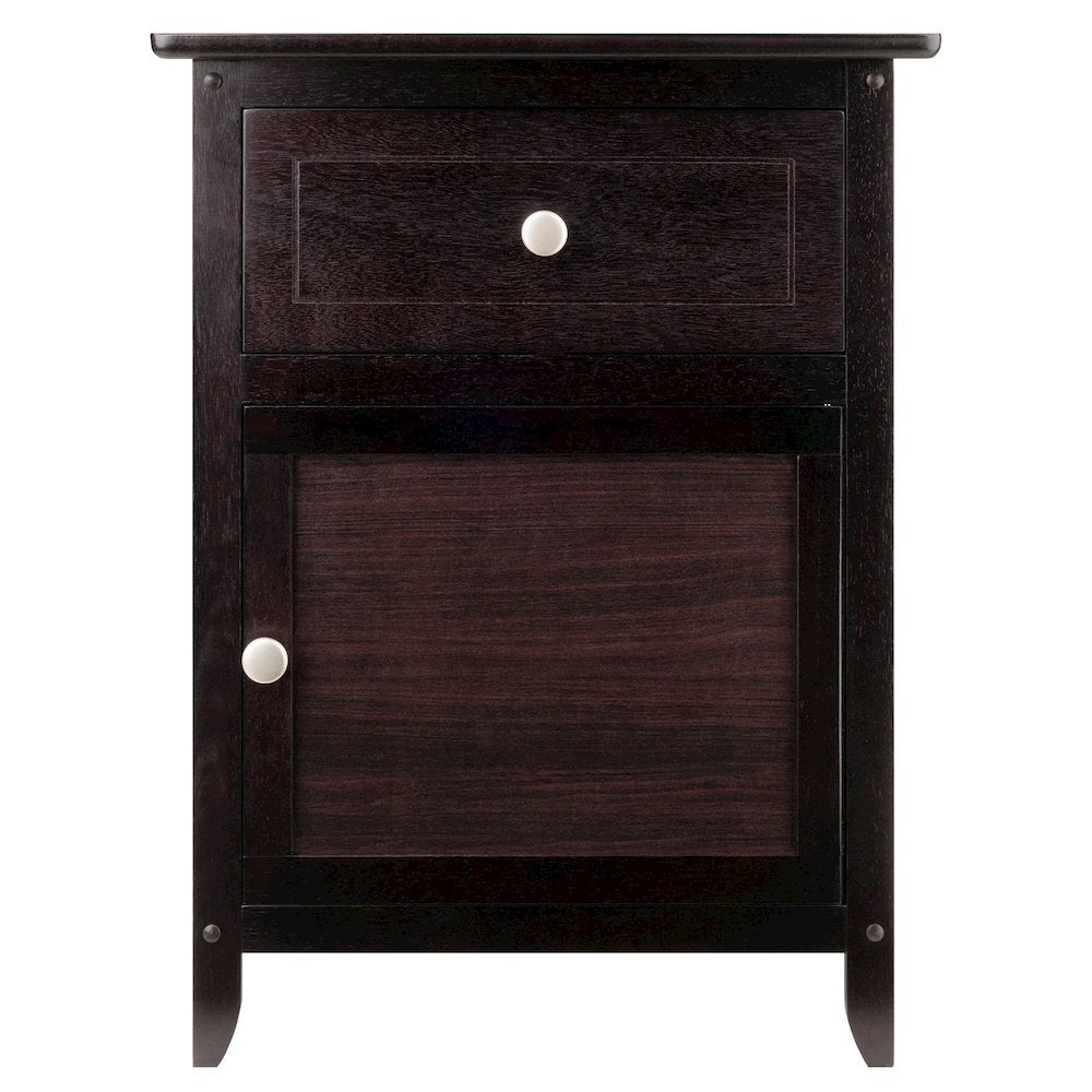 Farmhouse End Table With Storage Espresso Finish, Wooden Side Table And Drawer