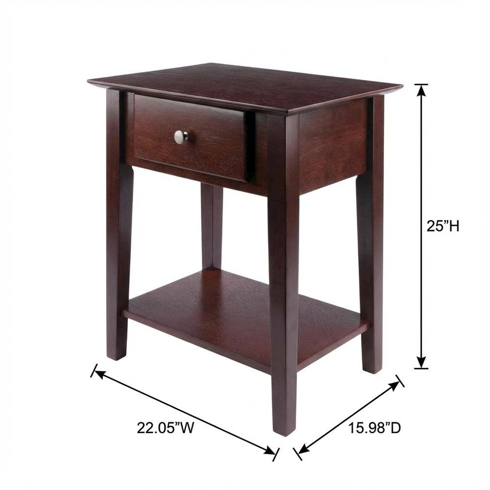 Antique Walnut Night Stand with Drawer Solid Composite Wood Storage
