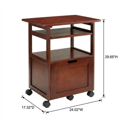 Walnut Work Cart with Keyboard Shelf and Transitional Style