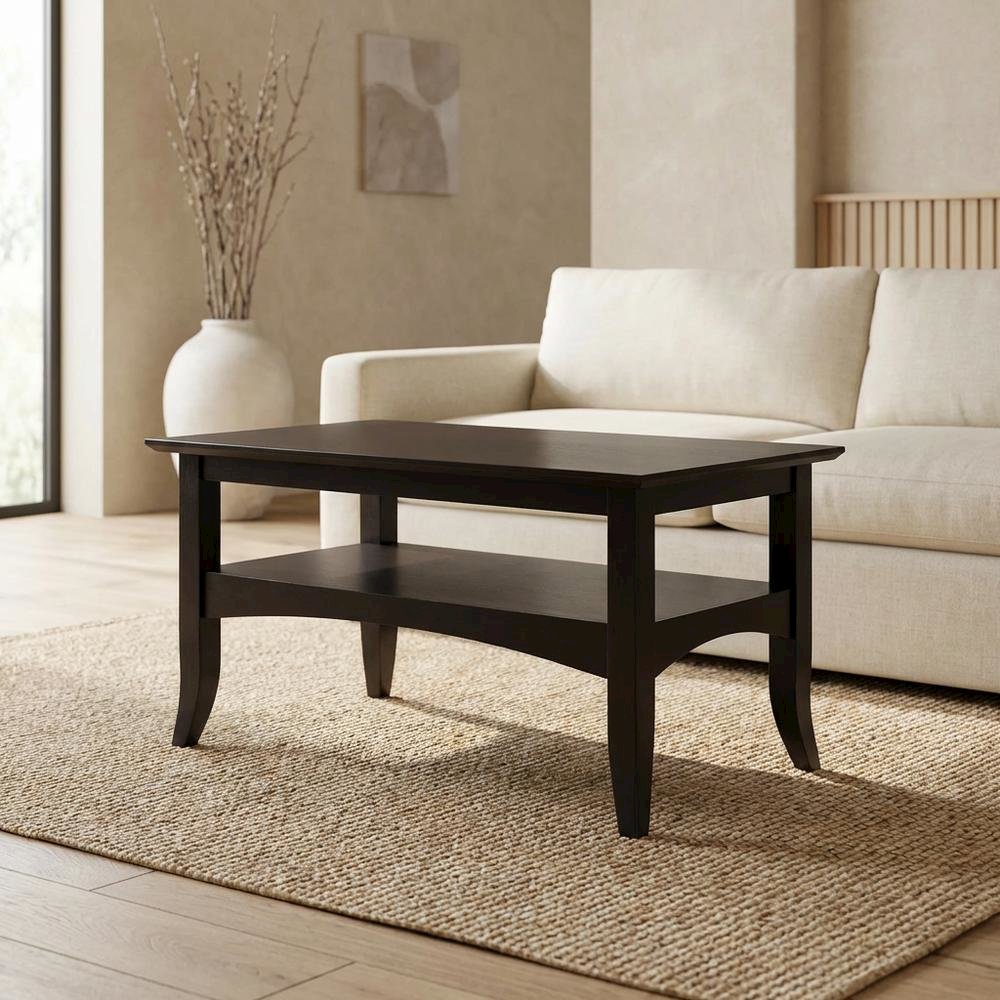 Dark Coffee Finish Coffee Table with Solid Wood Top and Transitional Style