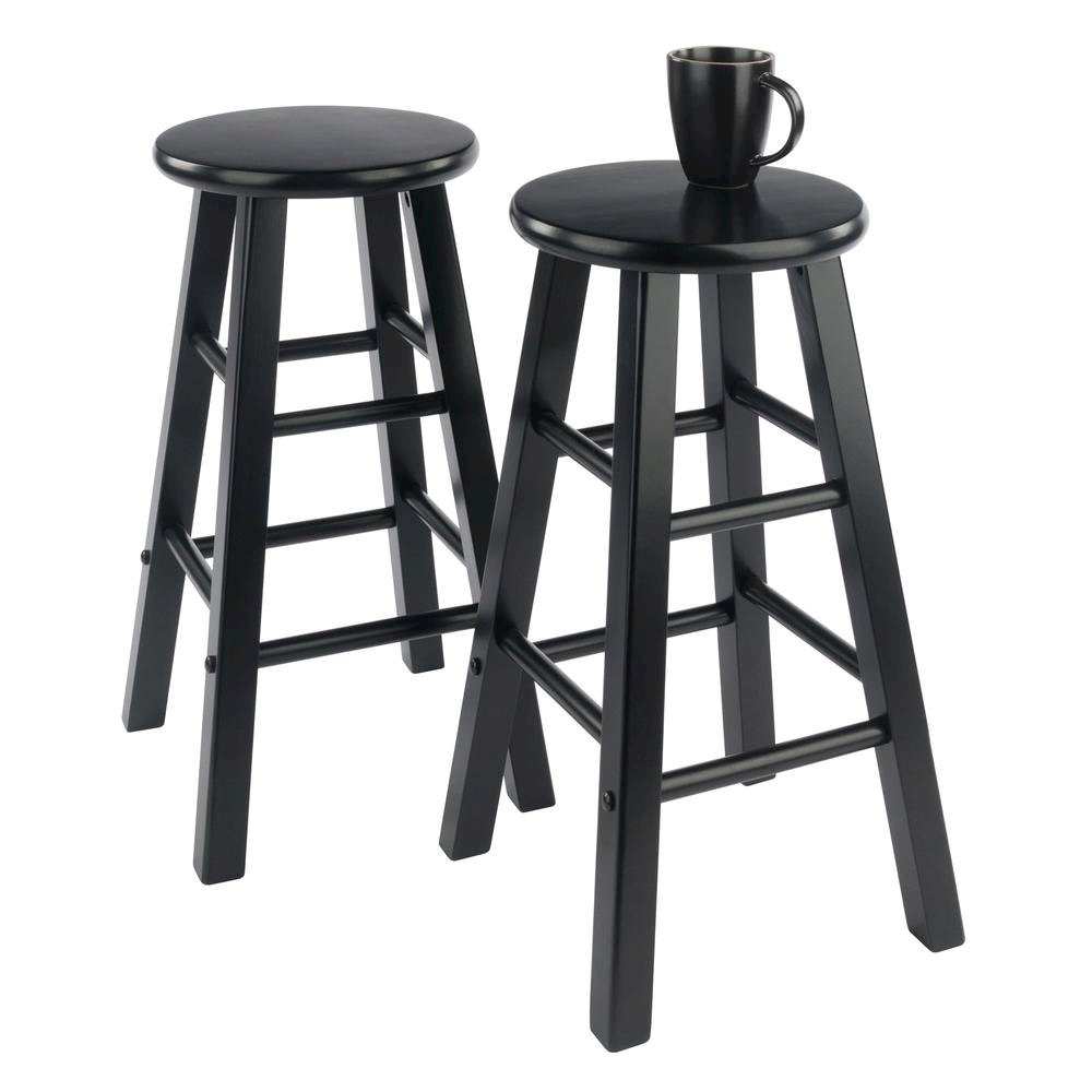 Black Wooden Barstools – Set of 2 Stools for Kitchen Counter or Bar