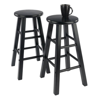 Black Wooden Barstools – Set of 2 Stools for Kitchen Counter or Bar
