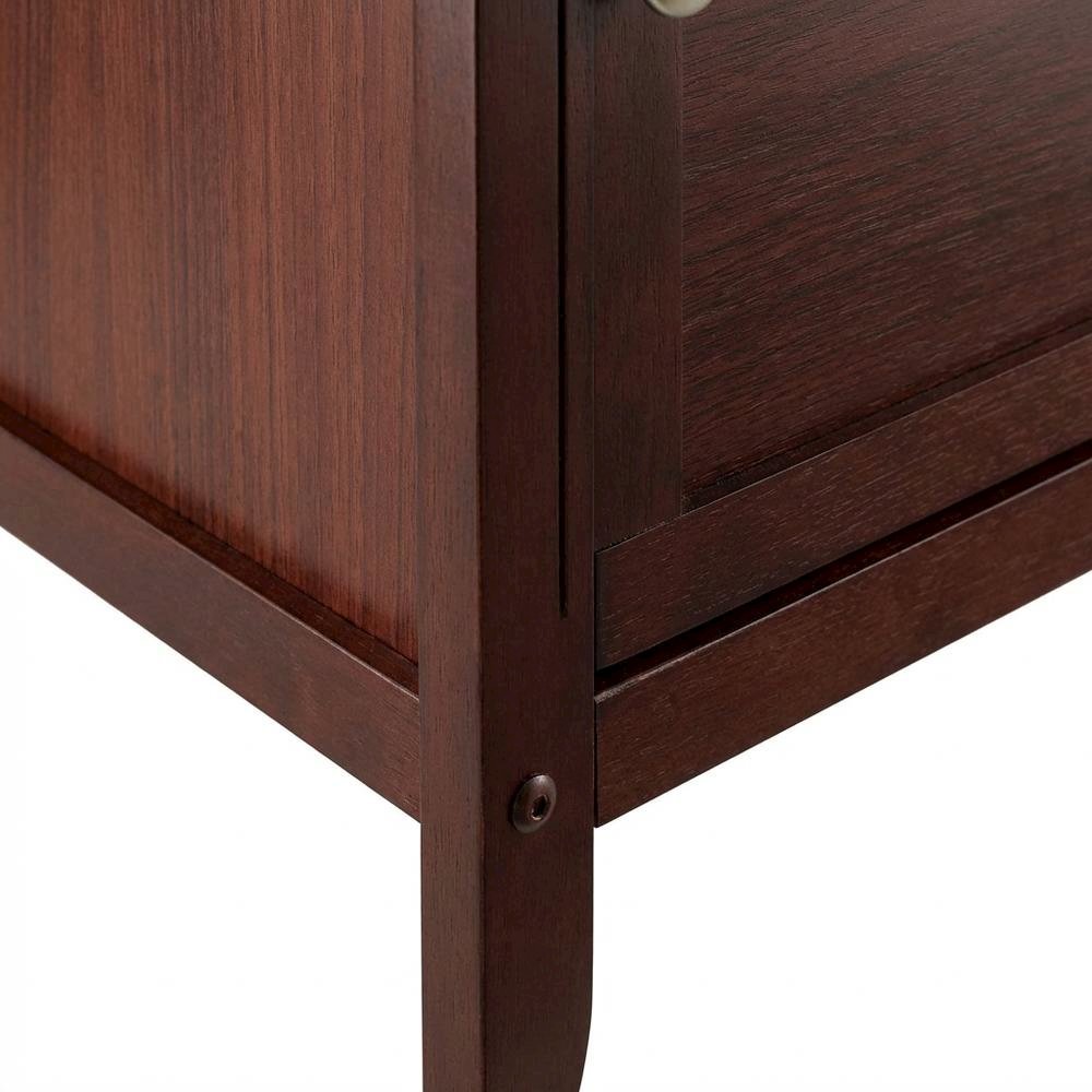 Farmhouse End Table With Storage in Walnut Finish, Wooden Side Table And Drawer