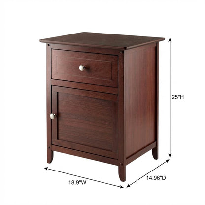 Farmhouse End Table With Storage in Walnut Finish, Wooden Side Table And Drawer