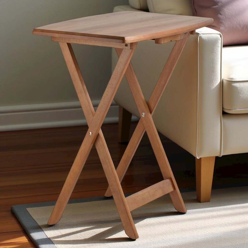 Teak Oversized Snack Tables – Sturdy Wooden TV Trays with Stand