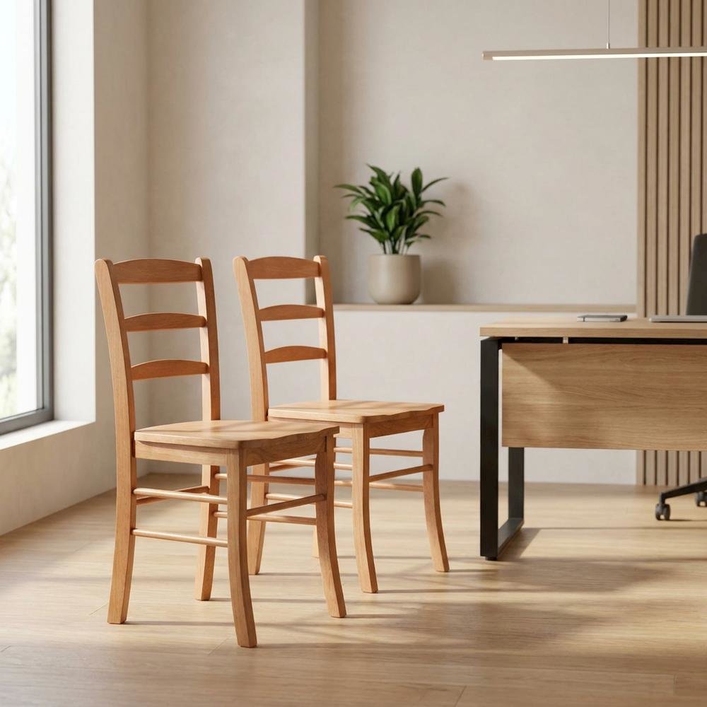 Solid Wood Ladder-Back Dining Chair for Kitchen and Dining Room, Light Oak