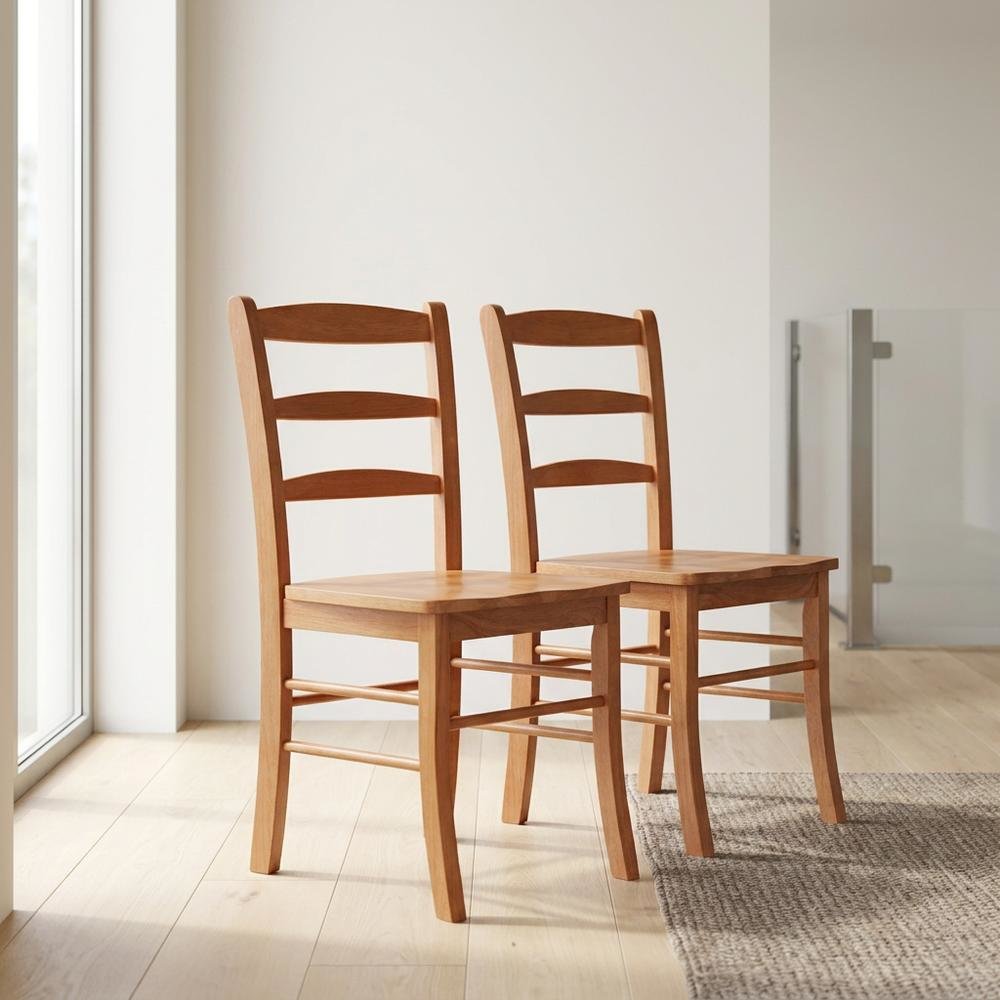 Solid Wood Ladder-Back Dining Chair for Kitchen and Dining Room, Light Oak