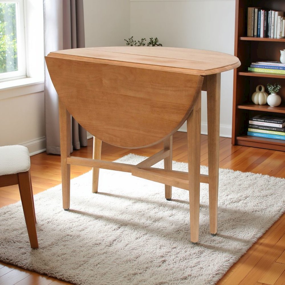 Light Oak Folding Dining Table – Drop Leaf Small Round Table for Dining