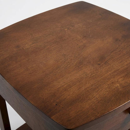 Mid Century Nightstand In Solid Wood Antique Walnut Finish With Drawer And Shelf