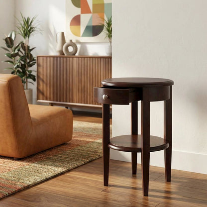 Farmhouse  Solid Wood End Table With Drawer For Living Room