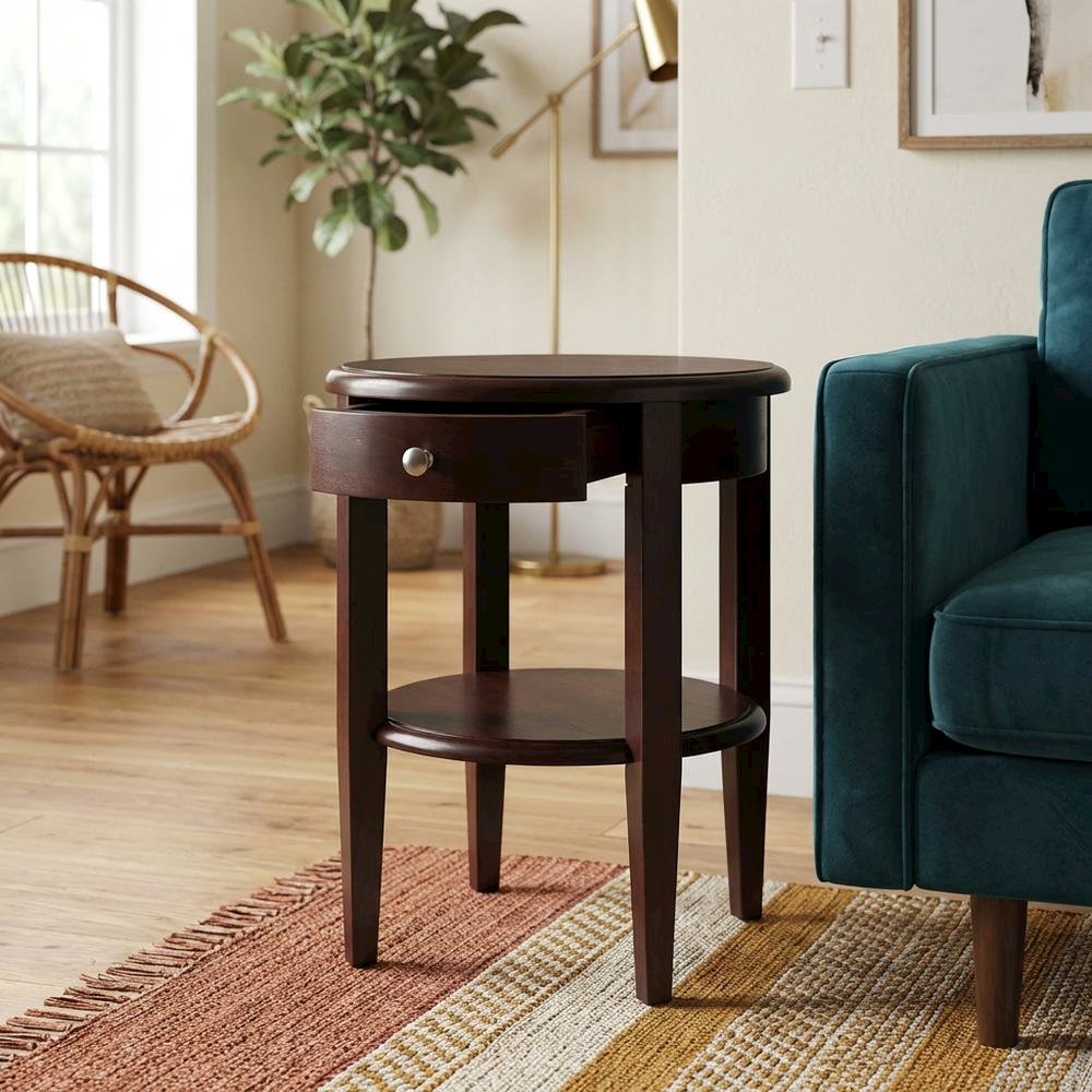 Farmhouse  Solid Wood End Table With Drawer For Living Room