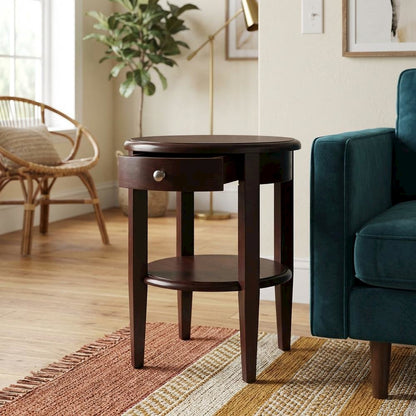 Farmhouse  Solid Wood End Table With Drawer For Living Room