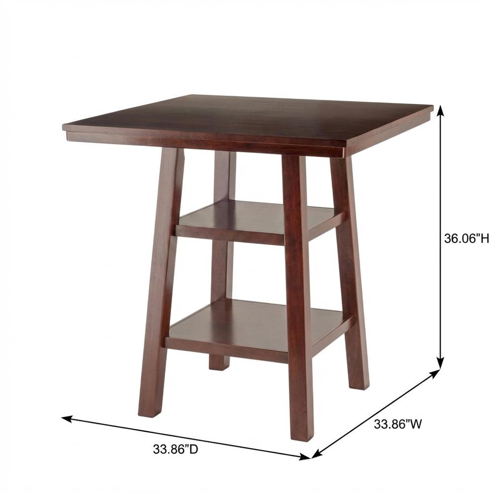Wood High Bar Table with 2 Shelves, Transitional Pub Table for Dining Room,Brown