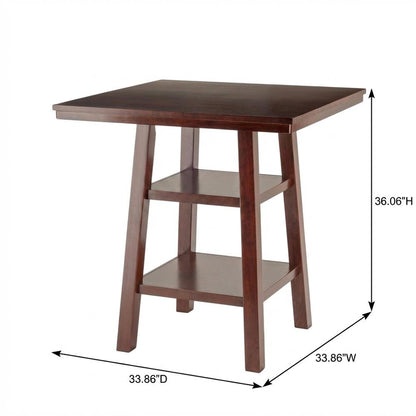 Wood High Bar Table with 2 Shelves, Transitional Pub Table for Dining Room,Brown