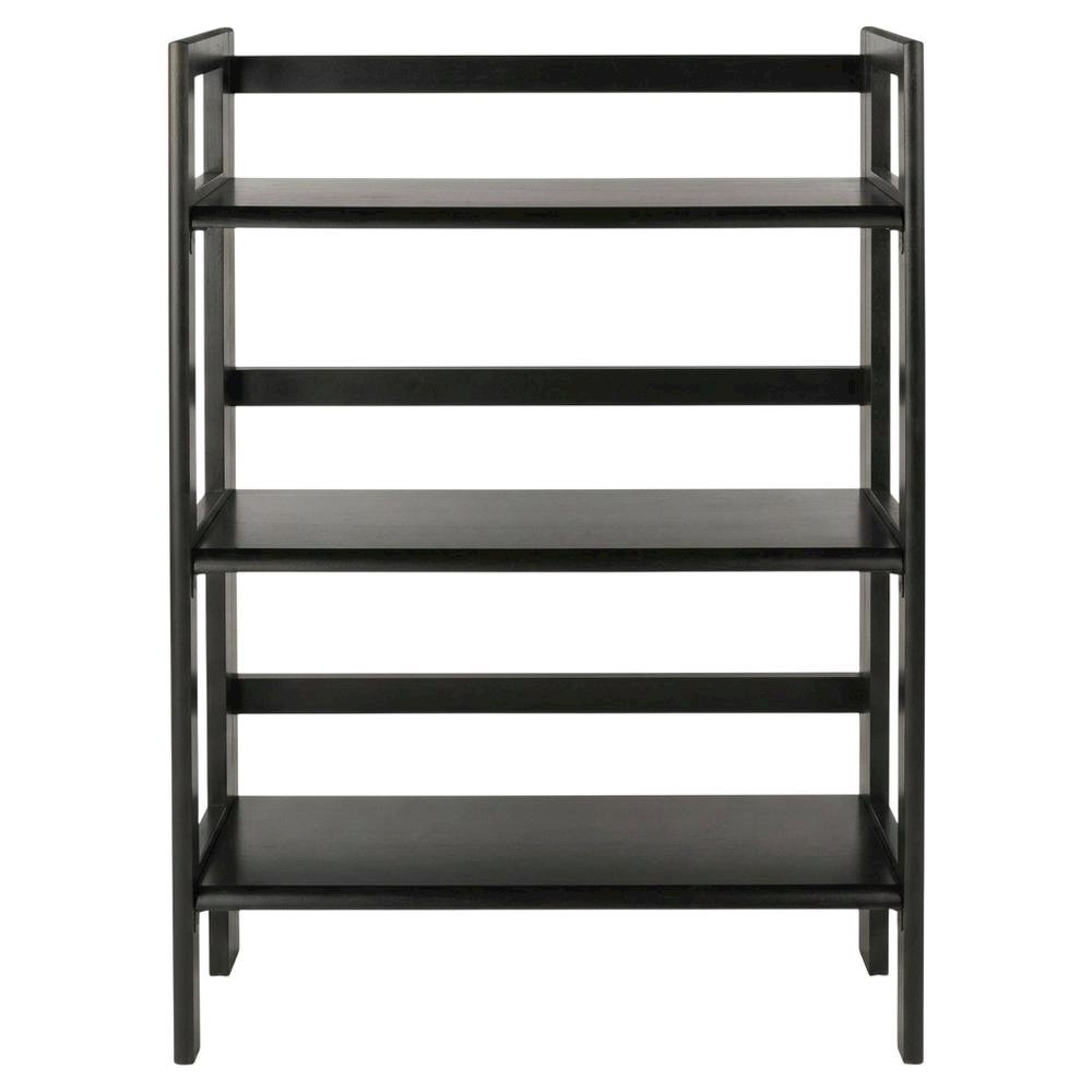 Black Solid Wood Folding Bookcase With 3 Open Folding Shelves Design